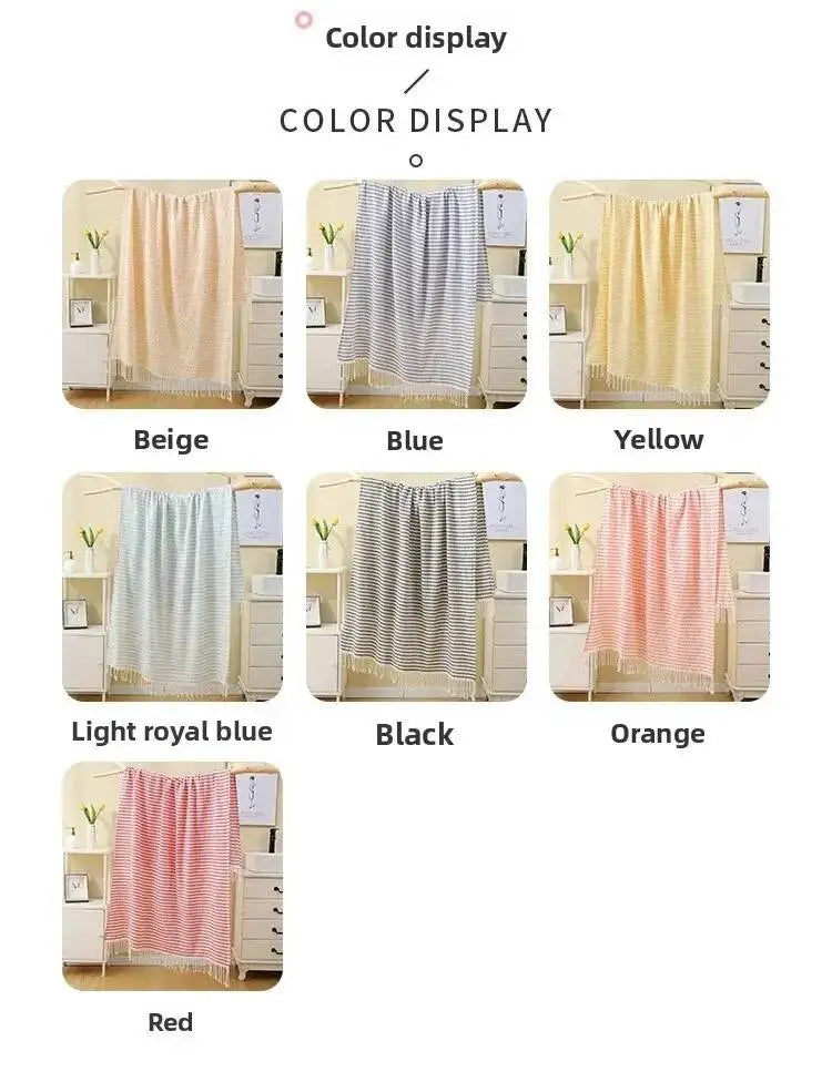 serviette bain coton polyester 100x180cm rayées franges moderne absorbante plage voyage