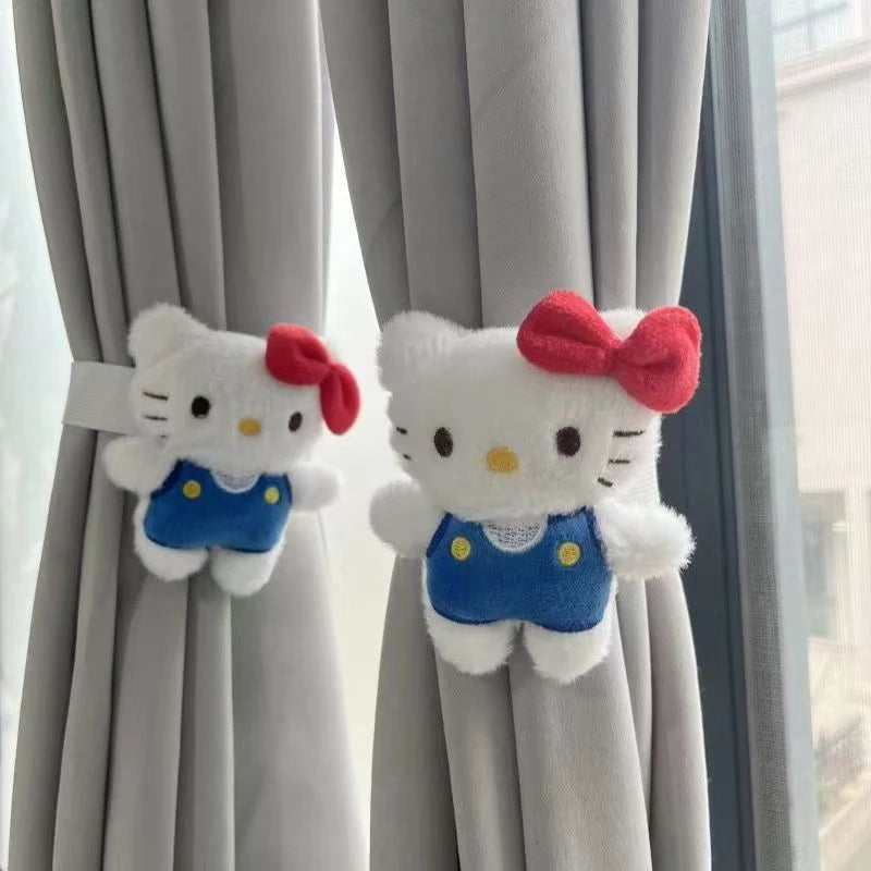 pinces rideau hello kitty kawaii blanc bleu rose peluche douce deux pièces