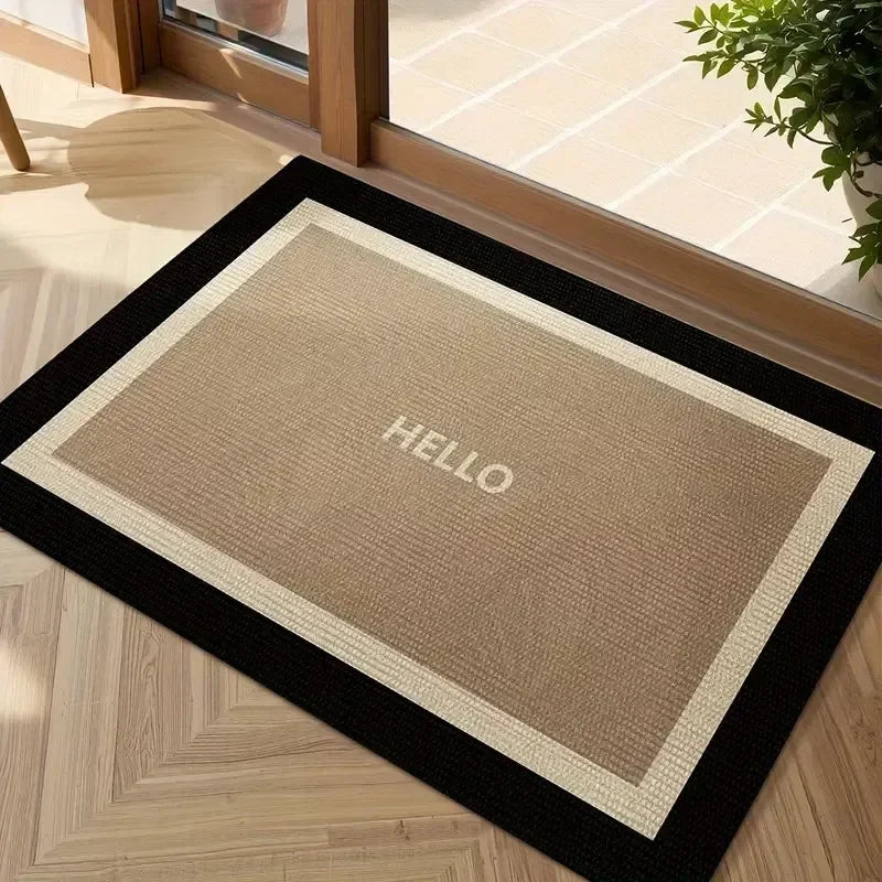 tapis d'entrée moderne imprimé anti salissure résistant l'usure beige blanc noir