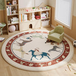 tapis rond polyester dessin animé cirque chevaux système solaire moderne enfant couleur beige rouge