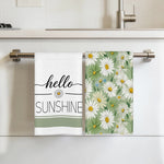 torchons cuisine imprimés marguerites hello sunshine serviettes polyestère blanc vert décoration champêtre 60x40cm