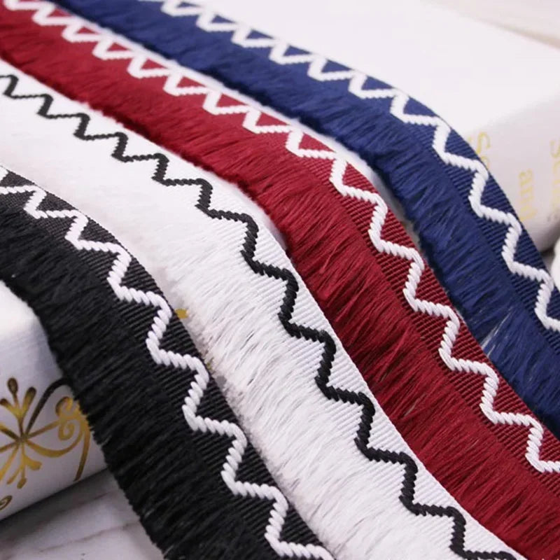 ruban frisé coton noir blanc rouge bleu marine zigzag decoratif mariage yard