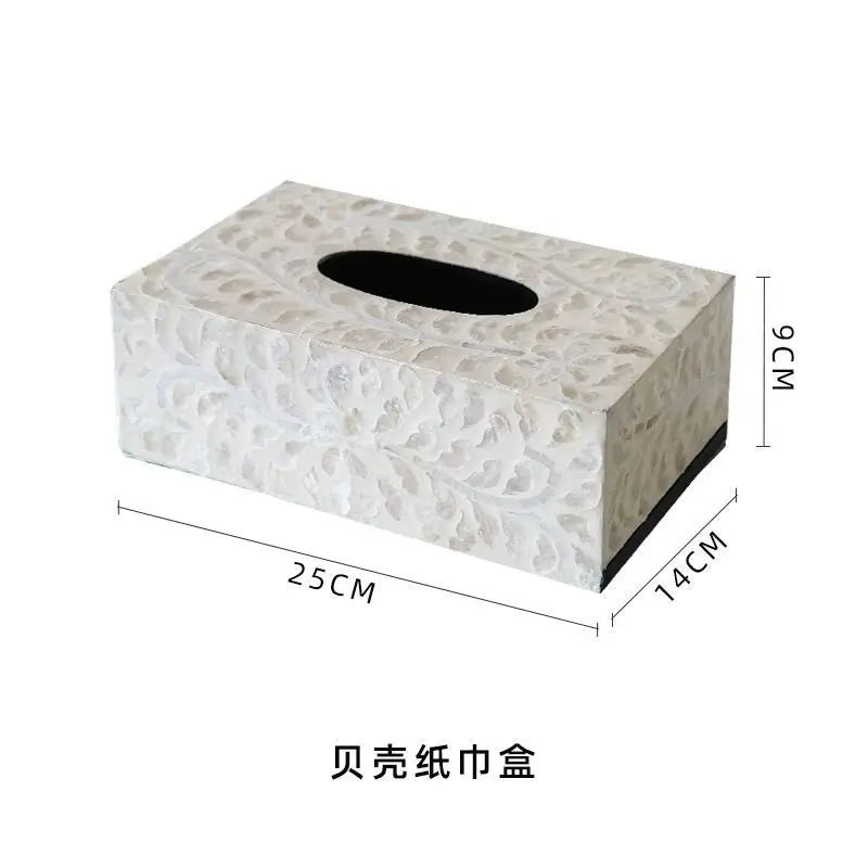 boîte mouchoirs mosaïque coquillages blanc beige moderne salon