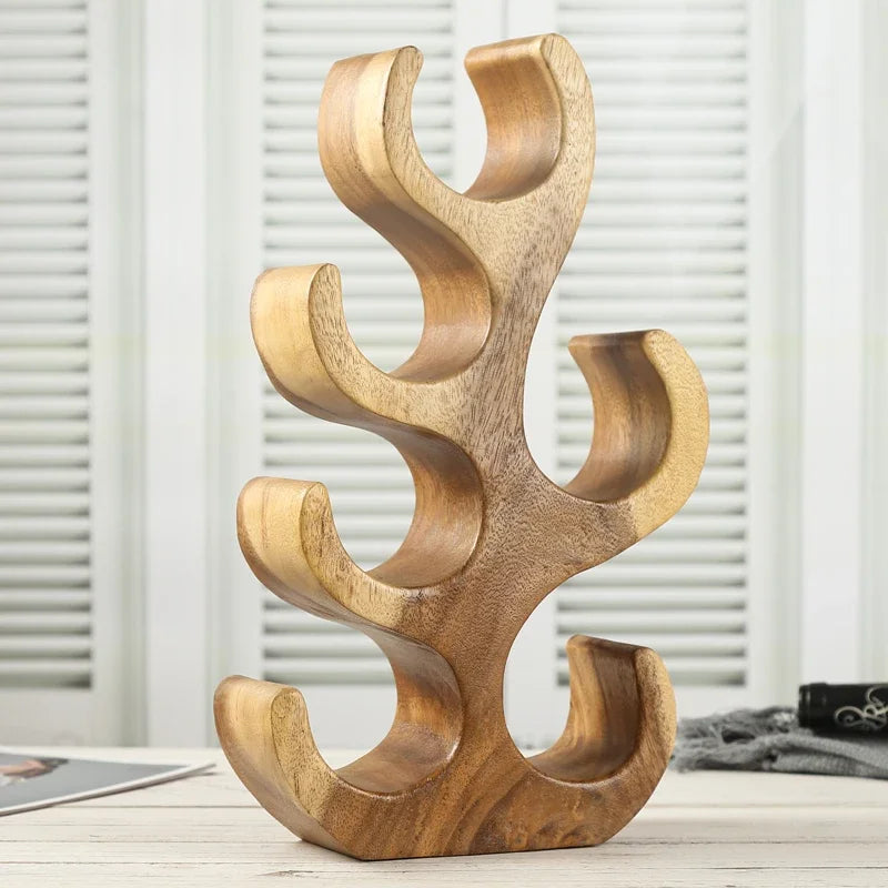 rangement vin bois marron clair grain naturel sculptural haute qualité décoratif maison salon étude
