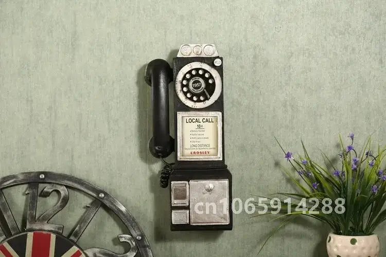téléphone vintage rétro métallique noir rouge décoration murale affiche local call