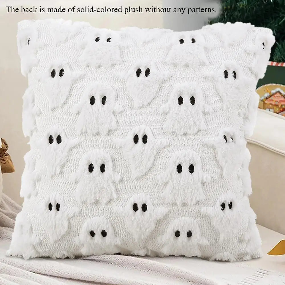 coussin halloween blanc orange citrouilles fantômes doux épais décoration festive