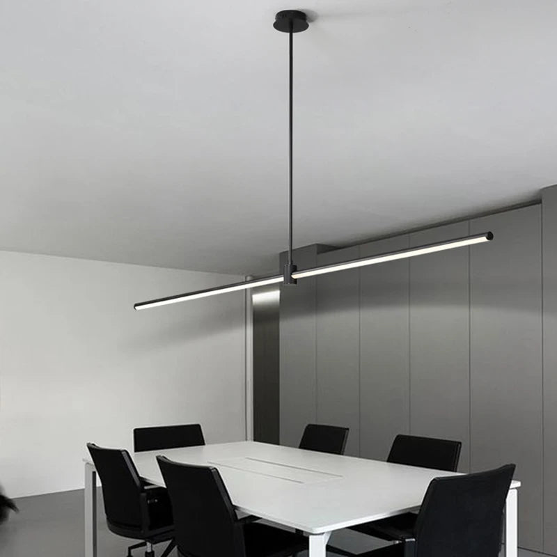 lampe suspendue linéaire noire moderne minimaliste luminaire cuisine salon aluminium rectangulaire