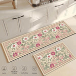 tapis cuisine antidérapant doux lavable motif floral beige rose vert gris sol maison