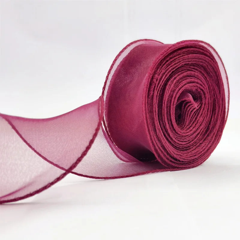 ruban satin organza transparent élégant rose clair blanc gris rouge vert pastel 10 yards