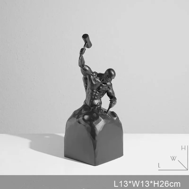 statuette homme marteau résine noir blanc moderne sculpture décorative maison salon