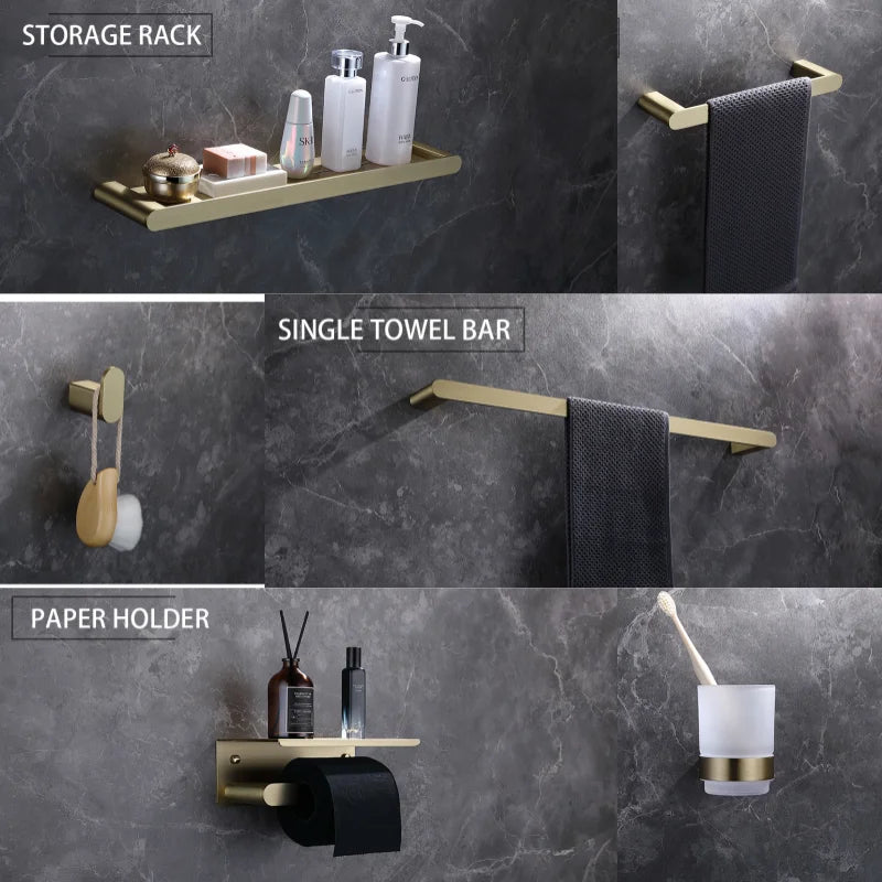 ensemble accessoires salle bain mural porte serviette papier toilette brosse wc or noir