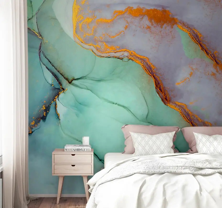 Détail du motif marbre 3D gris fumée sur papier peint mural
