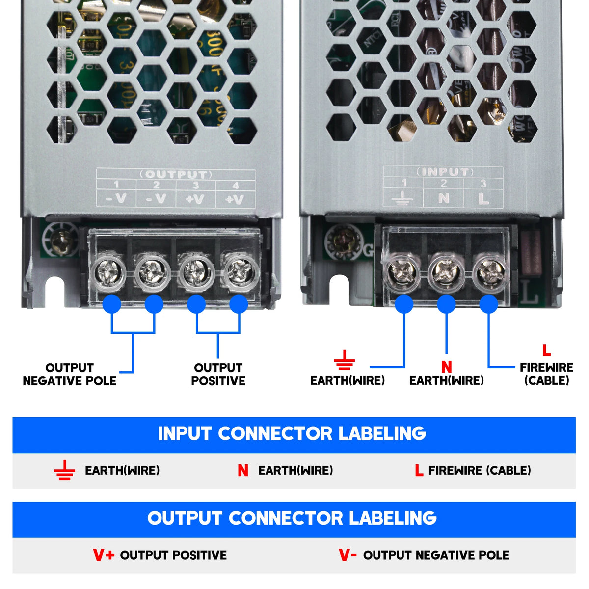 alimentation led 12v 24v 60w 100w 150w 200w 300w 400w transformateur silencieux gris perforé