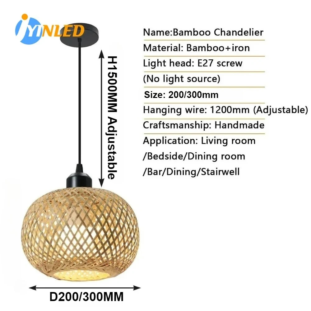 lampe suspendue tissage bambou naturel moderne artisanale pince e27 câble suspension adjustable chambre restaurant