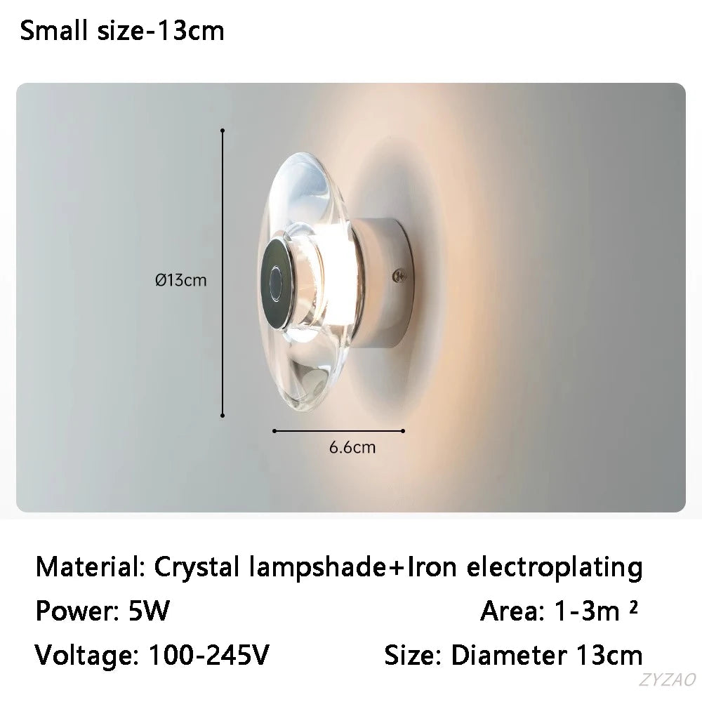 Applique murale moderne cristal argenté led transparent minimaliste fixée mur
