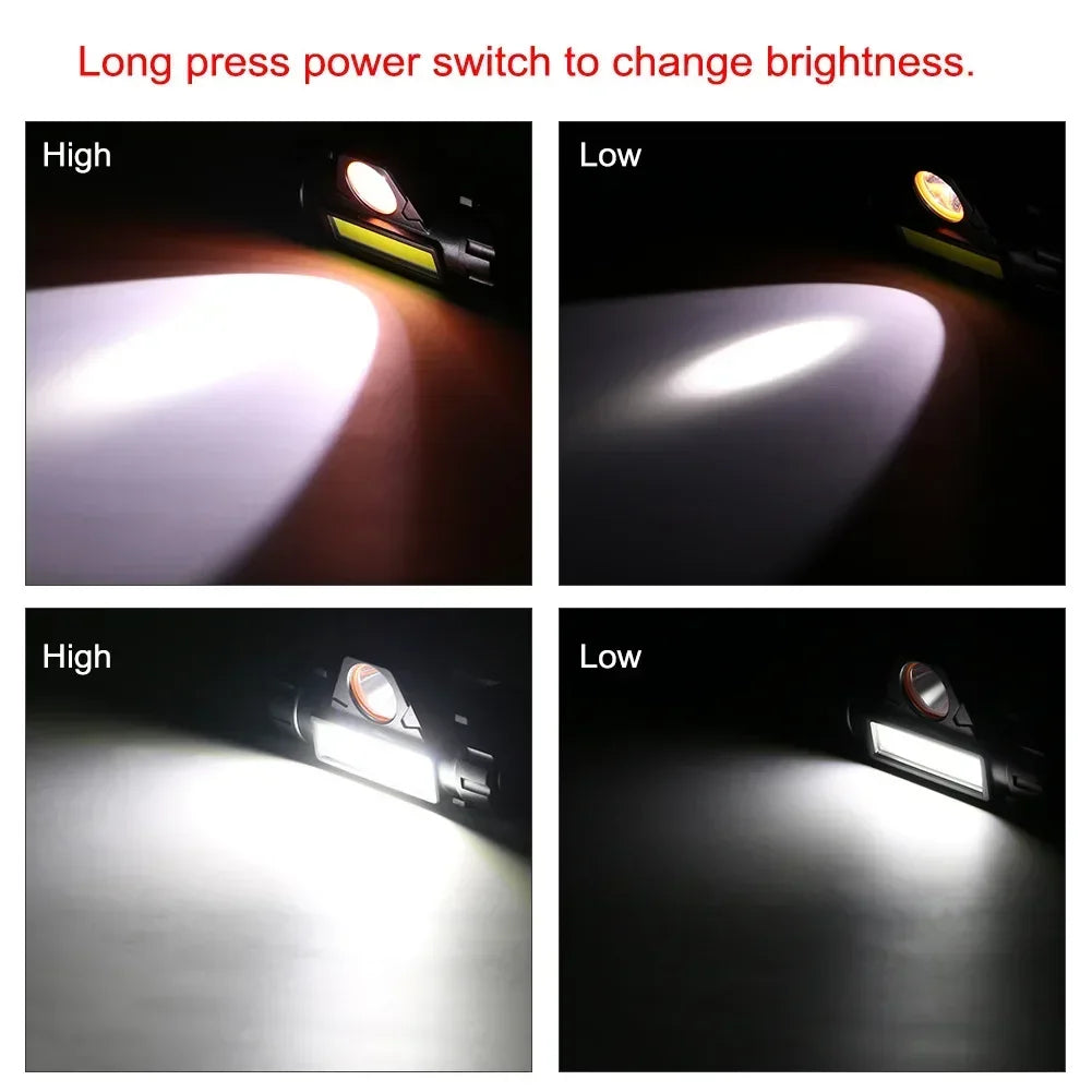 lampe frontale led rechargeable bande élastique réglable q5 cob aimant orange noir travaux camping