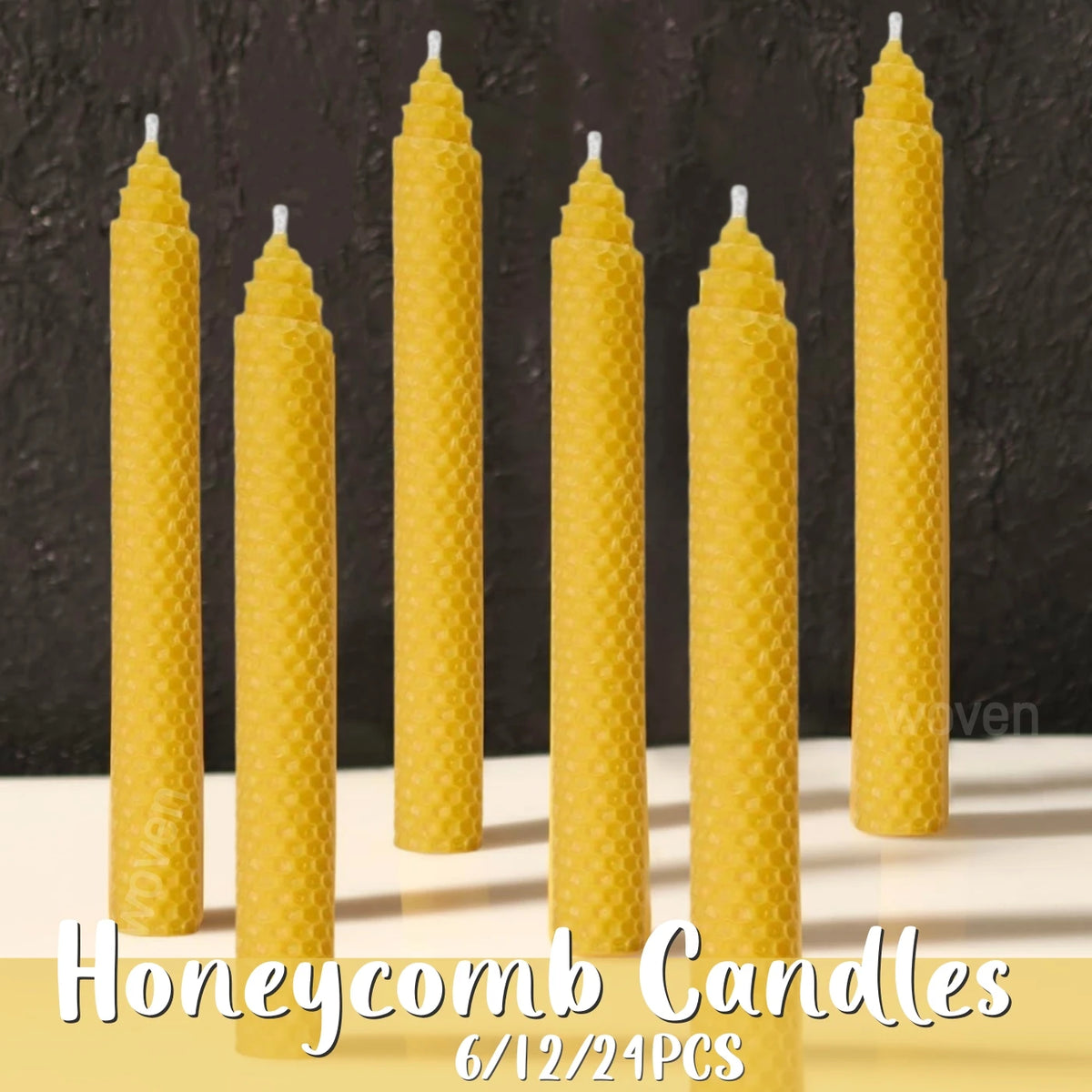 bougies coniques cire d'abeille hexagone jaune sans fumée decoration table classique maison