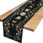 table table lin noir motif floral lunaire bohème mystique étoiles phases lune