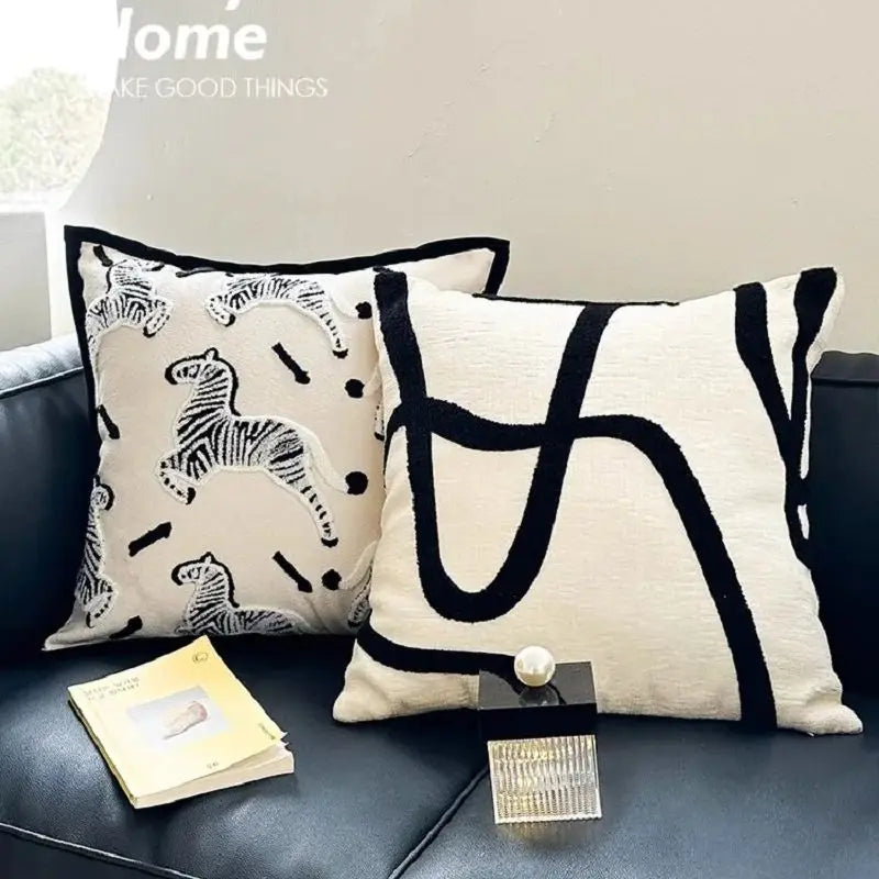 housse coussin moderne zèbre noir beige polyester coton détachable lavable salon chambrehôtel hospitalité populaire