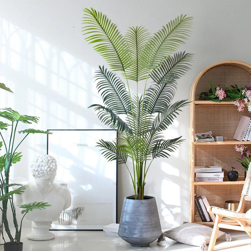 plantes artificielles feuilles palmier vertes modernes décoration extérieure pot grande taille