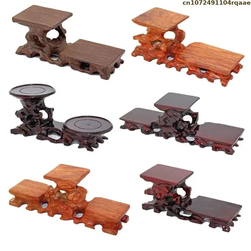 support table bois sculpté artisanal marron foncé miniatures collections décoration
