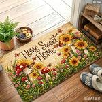 tapis d'entrée moderne multicolore motif champignons fleurs texte Sweet extérieur résistant rides polyester 30x50cm
