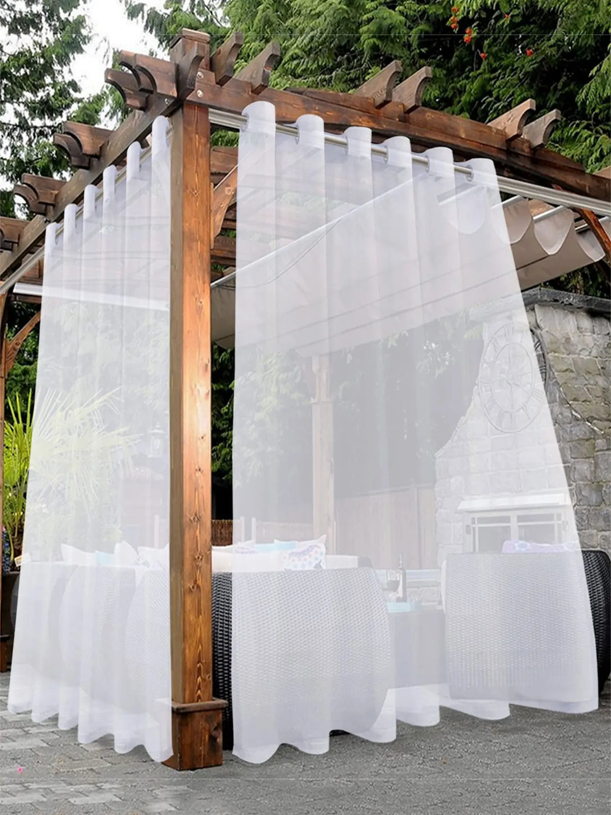 rideaux extérieurs blancs translucides moderne øillets pergola mobilier extérieur