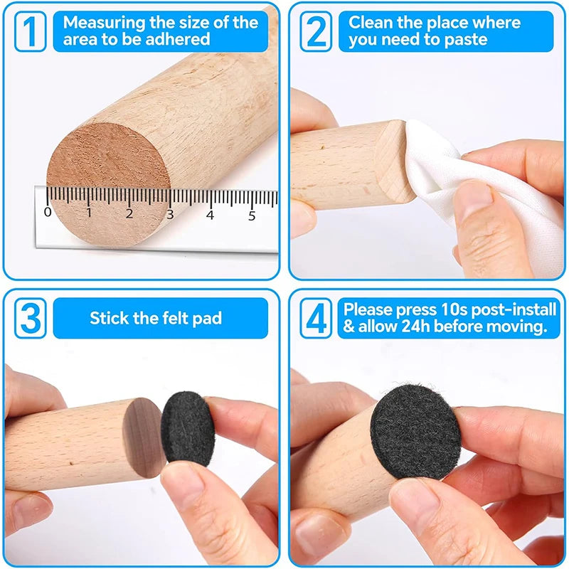protecteurs meubles feutre adhésifs noir gris clair 30x30mm 28mm ronds carrés pratique utilitaire 18pièces