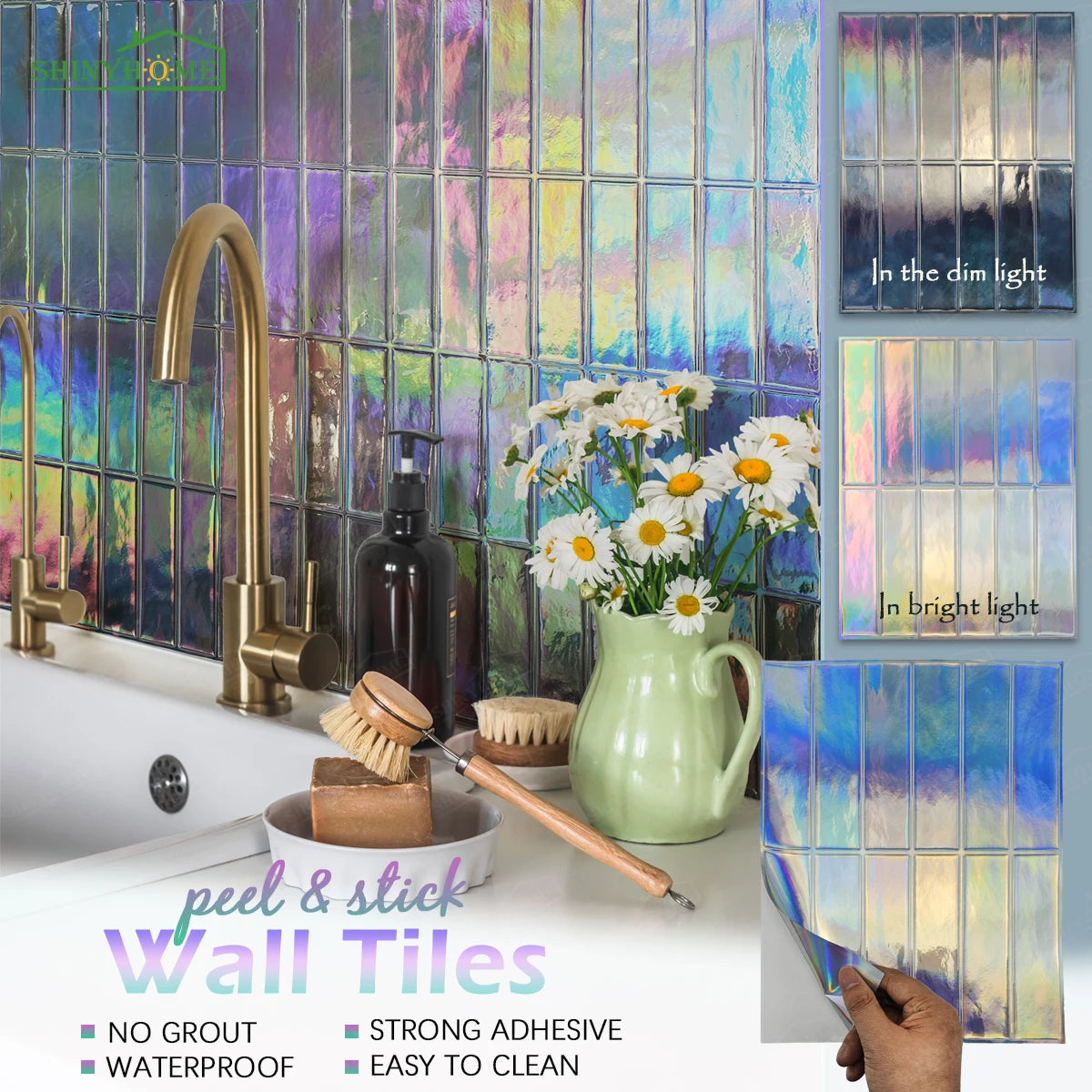 carreaux murales autocollants modernes multicolores effet miroir 3d décoratifs pack 10 pièces