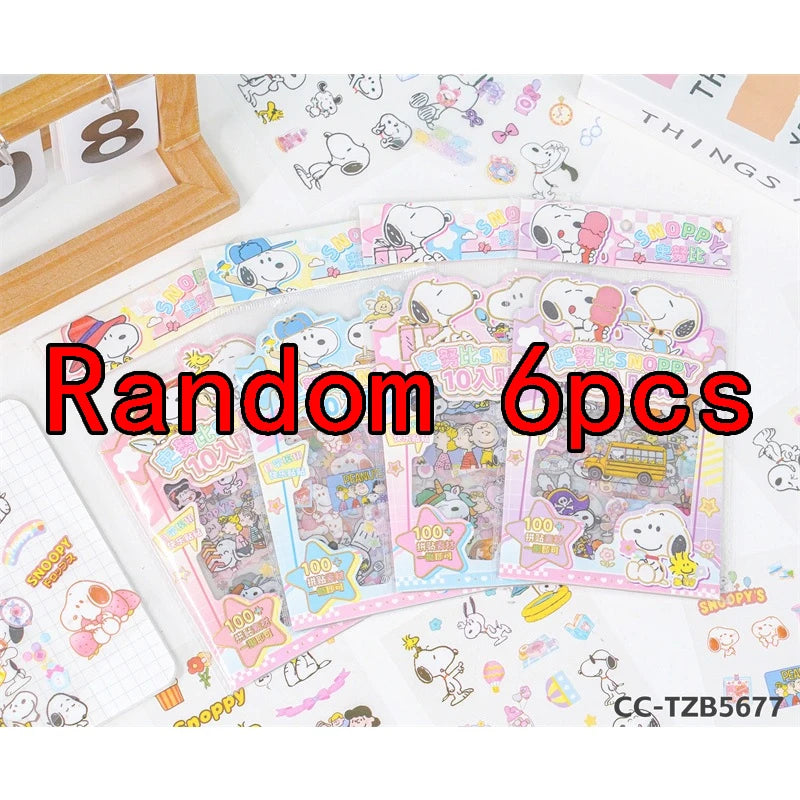 sticker snoopy coloré mignon personnages dessins animés blanc bleu rose jaune vert orange rouge