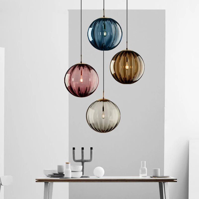lampe suspendue moderne verre texturé bleu marron gris ampoule edison filaire 249lm 3ans garantie