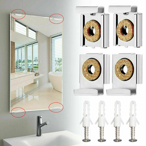 Clips de support mural en métal argenté pour miroir sans cadre