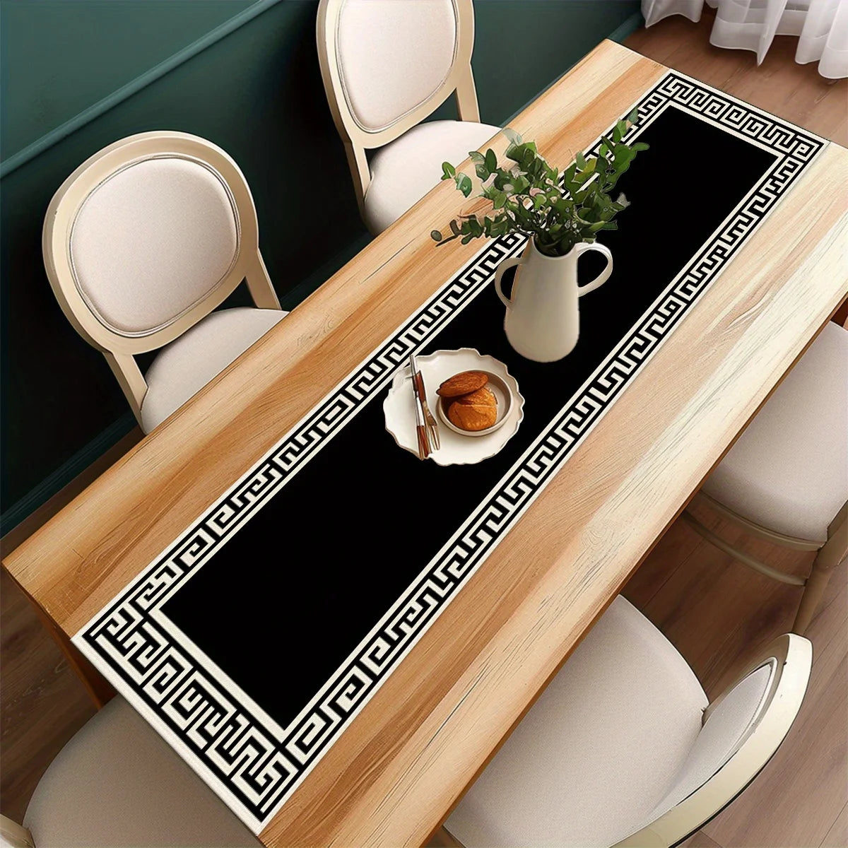 table table noire blanche motif grec décoration festive mariage printemps été