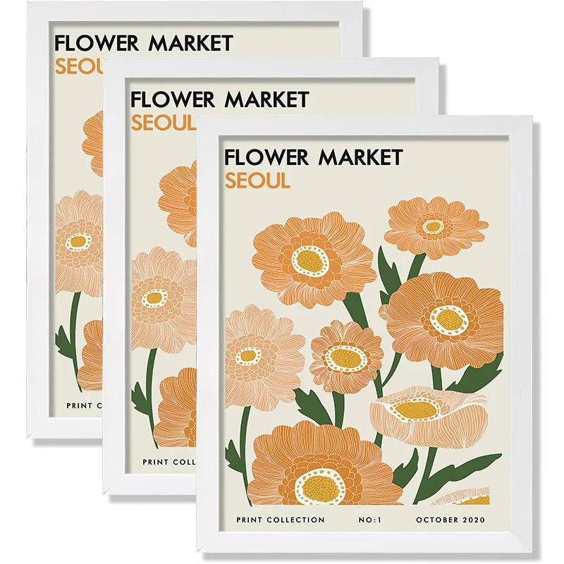 cadres photo modernes fleurs roses textes minimalistes noir blanc beige verre transparent trois pièces