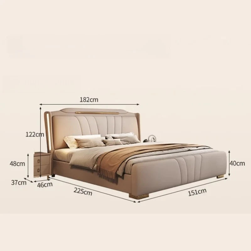 lit moderne bois tiroirs intégrés 182cm 151cm beige simples lignes verticales
