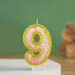 bougies numériques paillettes multicolores support brillant decoration fête números blanc doré rose pâle