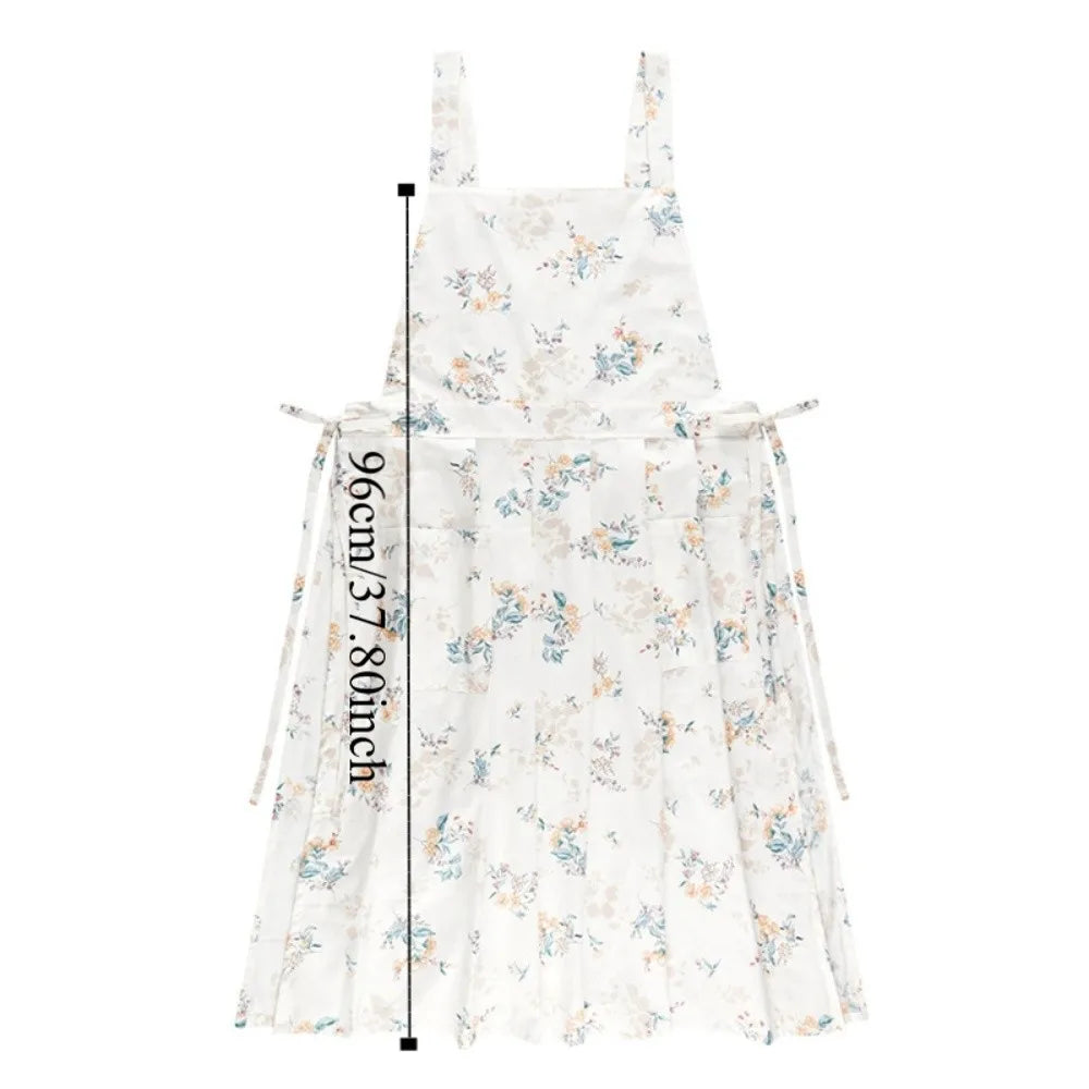 tablier coton fleurs vintage beige poche romantique opacité fixations élastiques cuisineversible