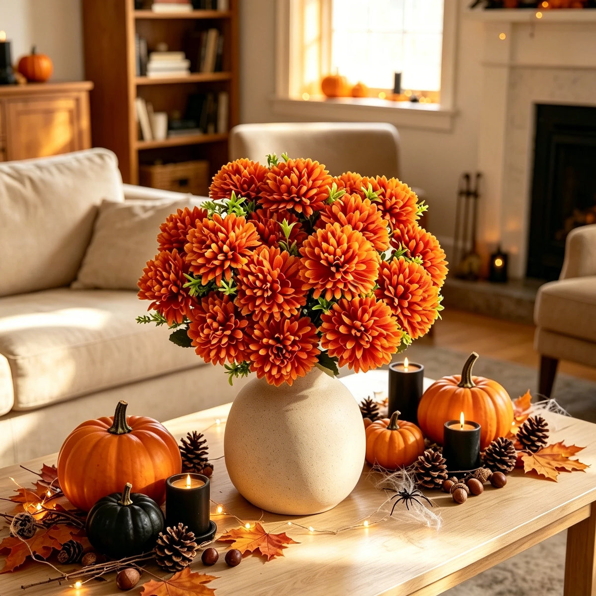 décoration intérieure bouquet fleurs artificielles soie mariage automne anniversaire moderne orange jaune rouge