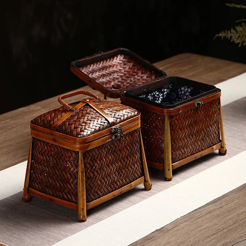paniers osier marron clair panier couvercle tressage traditionnel vase blanc baguettes bambou rustique artisanal