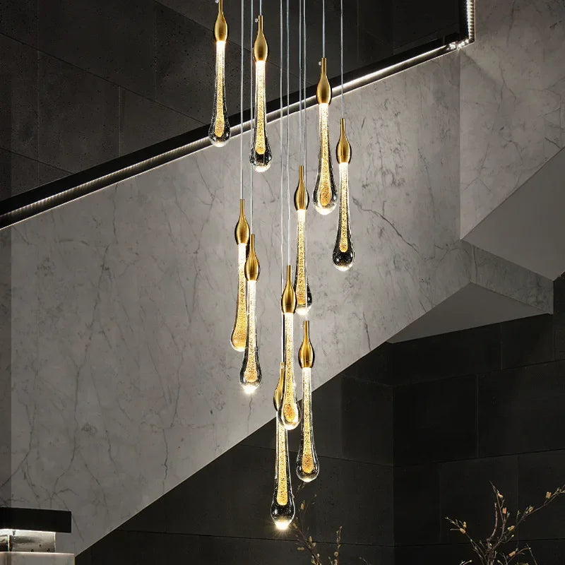 suspension lumineuse or gouttelettes contemporaine 18 lumières spiral transparent élégante