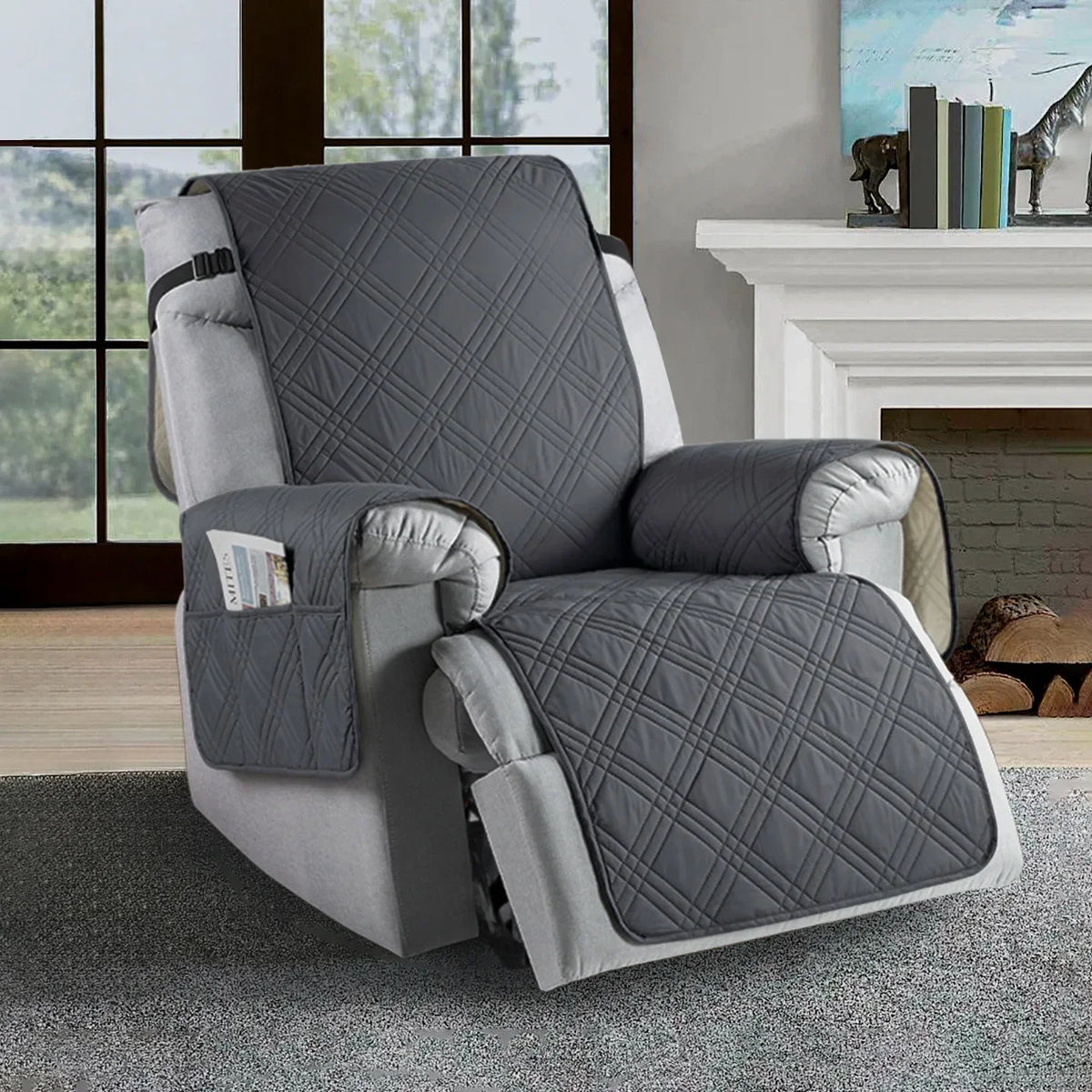 housses fauteuil imperméables gris blanc quiltées moderne adhésif poche bordure contrastante polyester fibre bambou