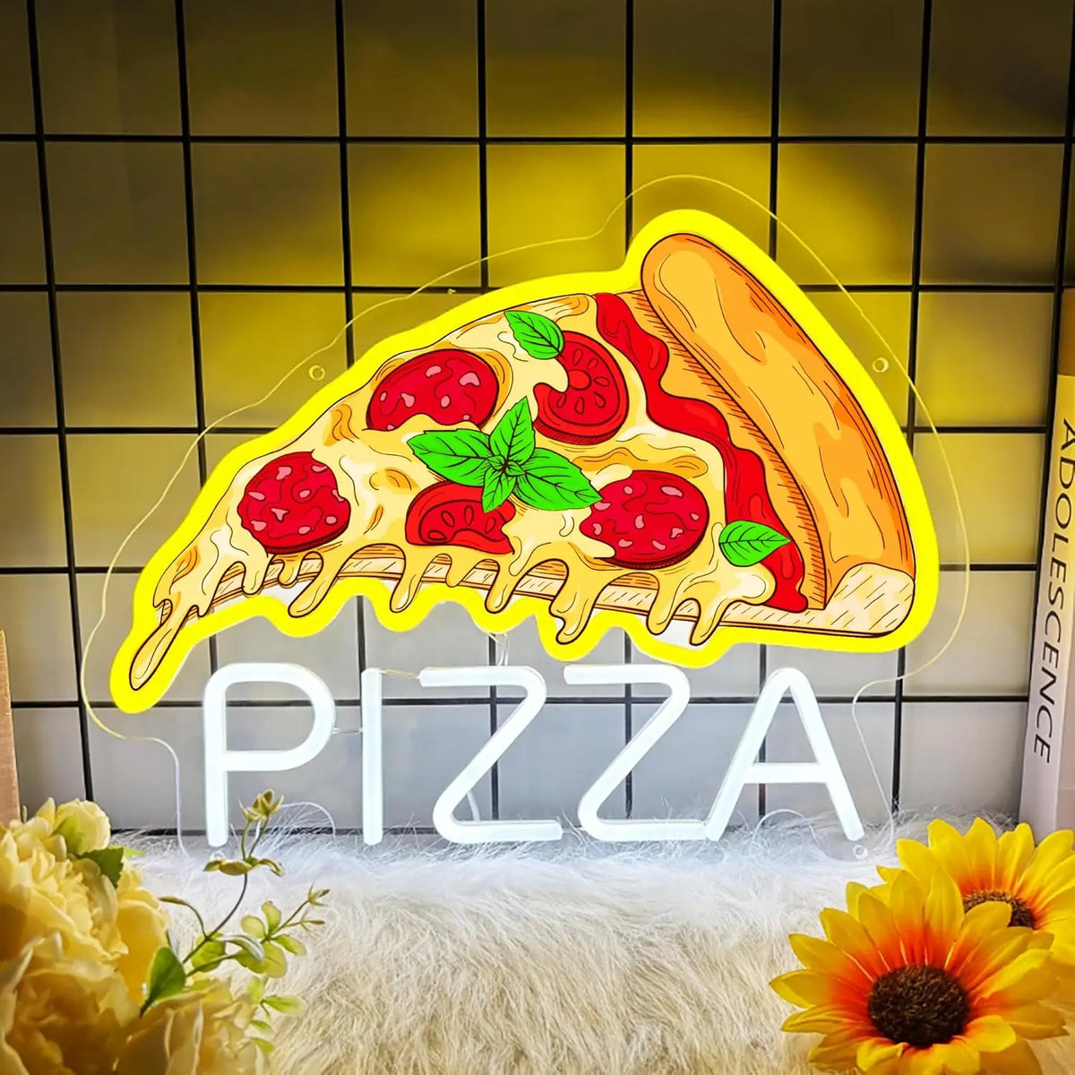 néon lumineux pizza jaune rouge vert blanc acrylique œilletsintérieur extérieur led usb