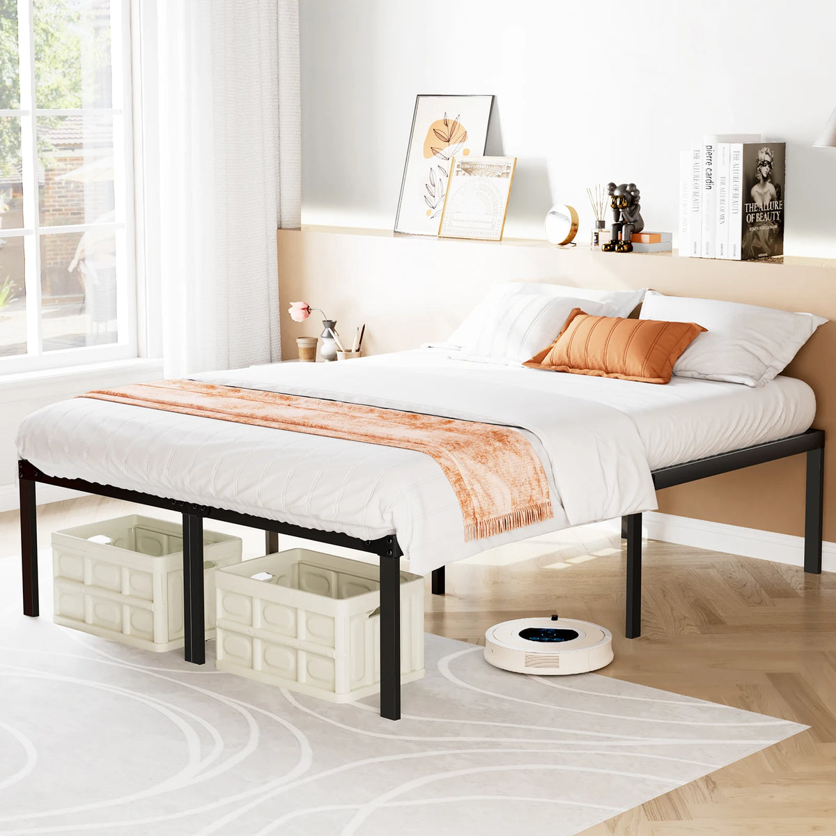 lit simple cadre métal rangement vis moderne noir 700lbs assemblage queen full king twin