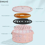 boîte bobines moustiques boîte aromathérapie bleu clair rose pâle moderne perforations floraux poignée métallique