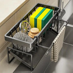 rangement cuisine éponge vaisselle brosse serviettes moderne acier inoxydable noir multifonctionnel pratique