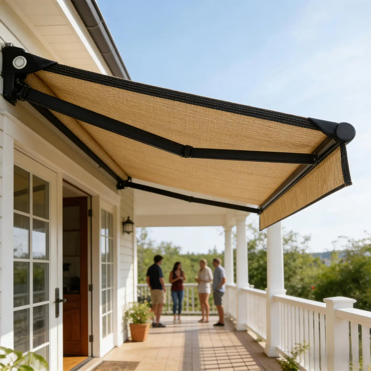 toile protection solaire beige clair rayures horizontales moderne piquets noirs 2x2m 2x3m 2x5m