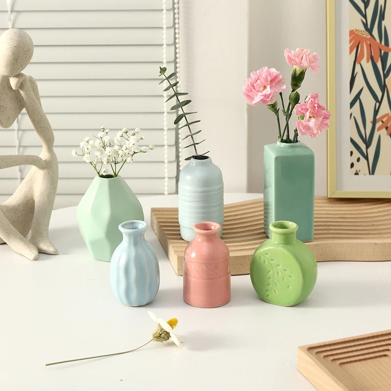 vases céramique pastel texture ondulée minimaliste fleurs artificielles maison