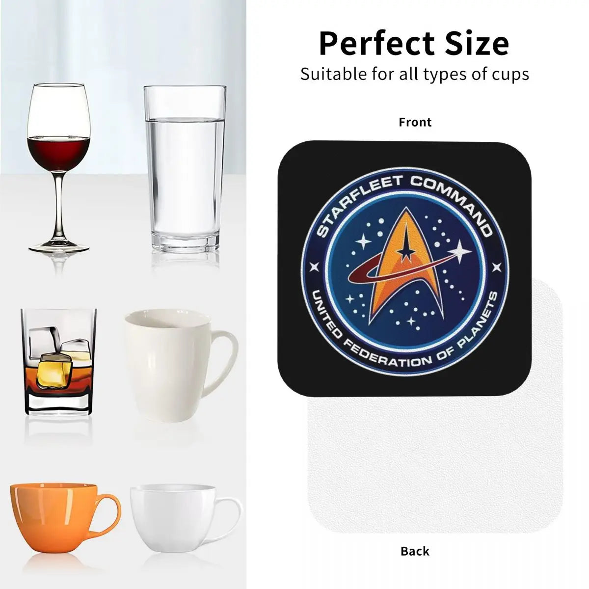 sous verres starfleet command logo étoiles noir antidérapants moderne cuisine restaurant bar