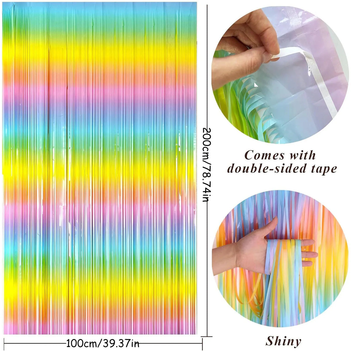 ruban métallique multicolore rayures horizontales shiny double faced tape 100cm 200cm anniversaire mariage fête