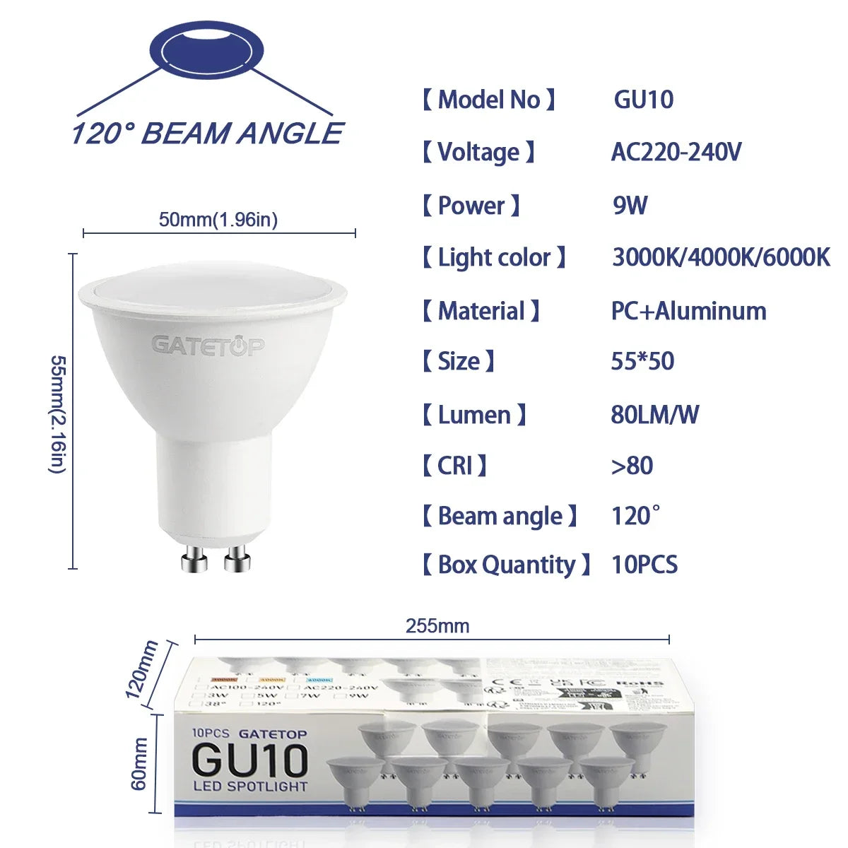 ampoules led gu10 9w blanc chaud 6000k moderne salon 3000k 4000k 25000h